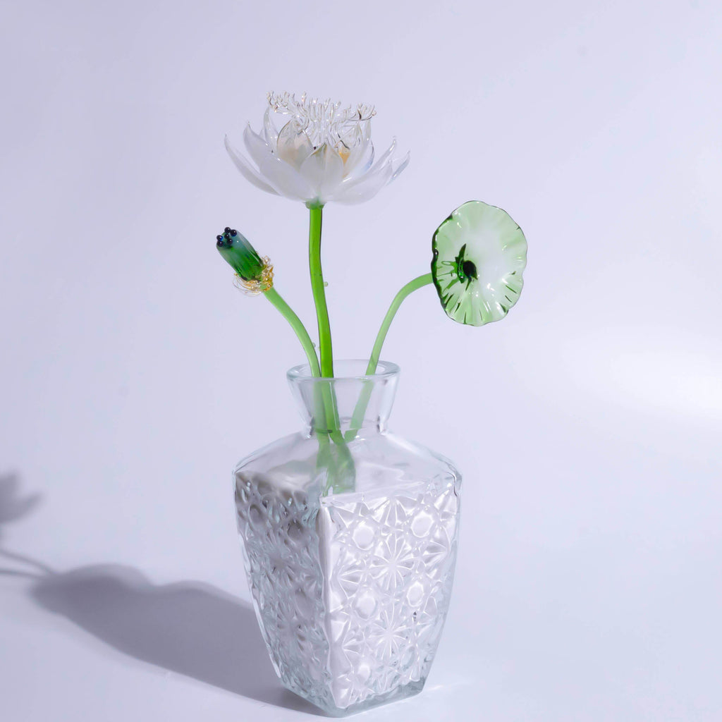 White LiuLi Crystal Lotus （Health and Longevity）