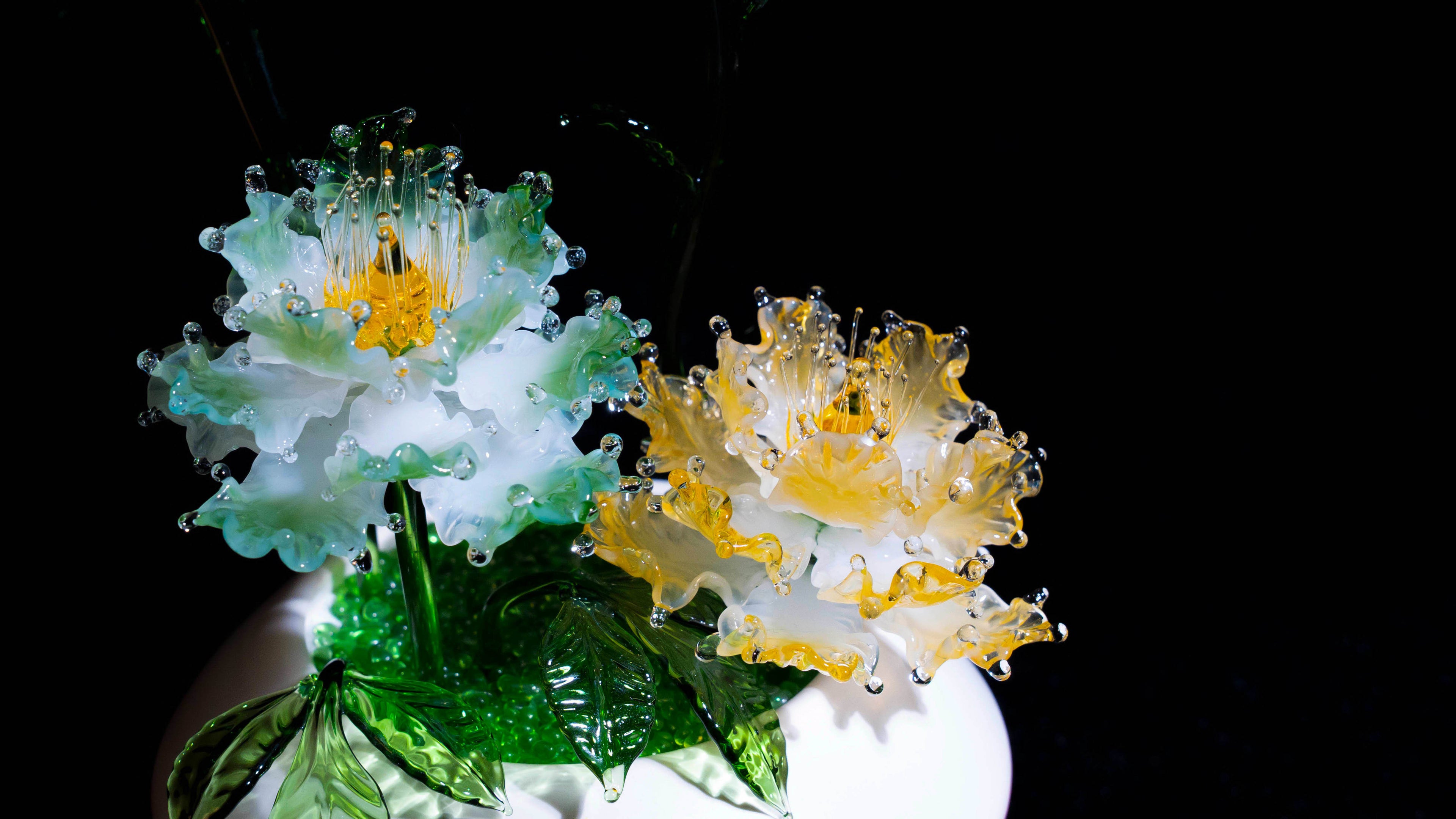 Green-Yellow LiuLi Crystal Peony Bonsai（Multi-Element Energy）
