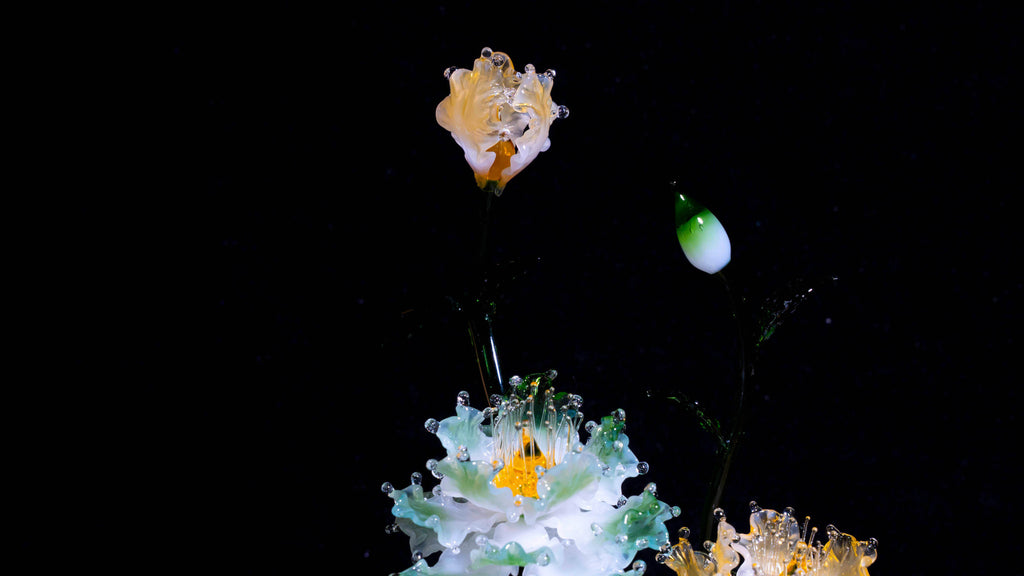 Green-Yellow LiuLi Crystal Peony Bonsai（Multi-Element Energy）