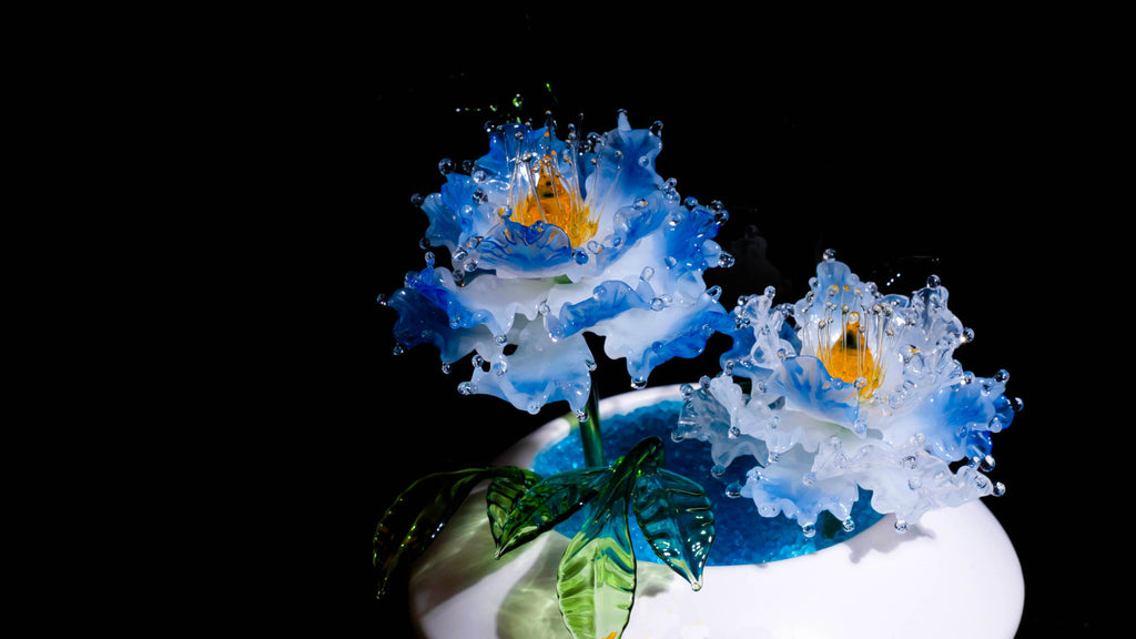Blue Liuli Crystal Peony Bonsai（Multi-Element Energy）
